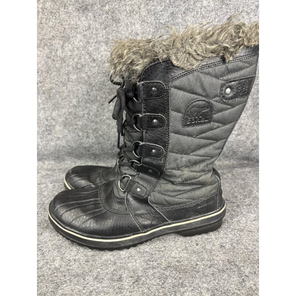 Sorel Boots Womens Size 8.5‎ Black Gray Slimpack II Lace Waterproof Faux Fur